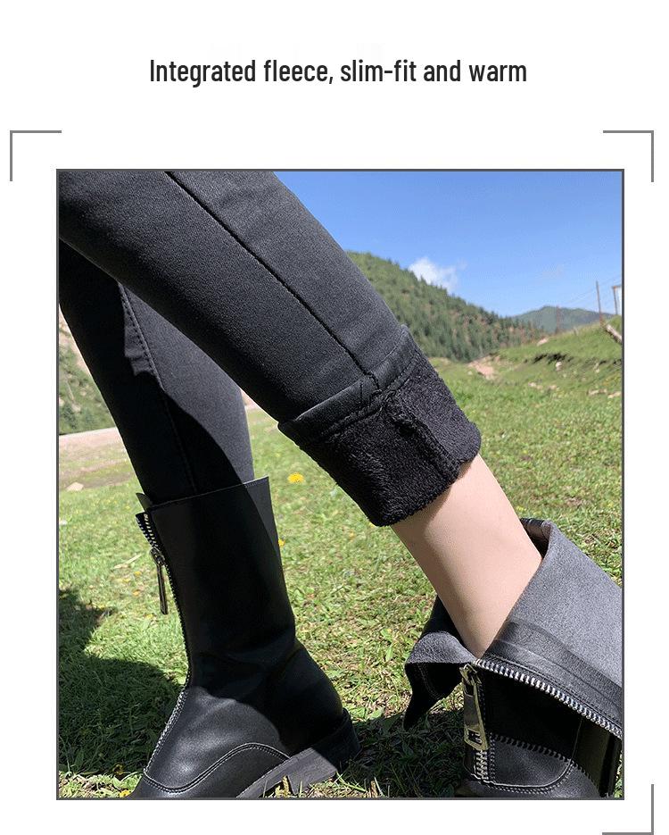Damen High-Waist Jeans mit Samtfutter, geradem Bein - Schlankmachend, Petite, Figurschmeichelnd, Neun-Punkt-Länge, Trendiger Herbst-/Winter-Stil.