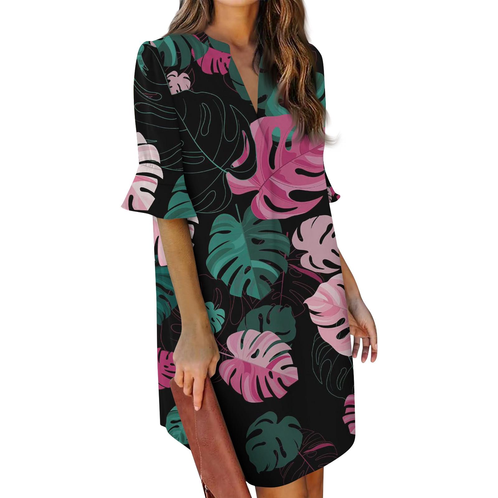 Женское платье с объемными рукавами и гавайским принтом — фото 3