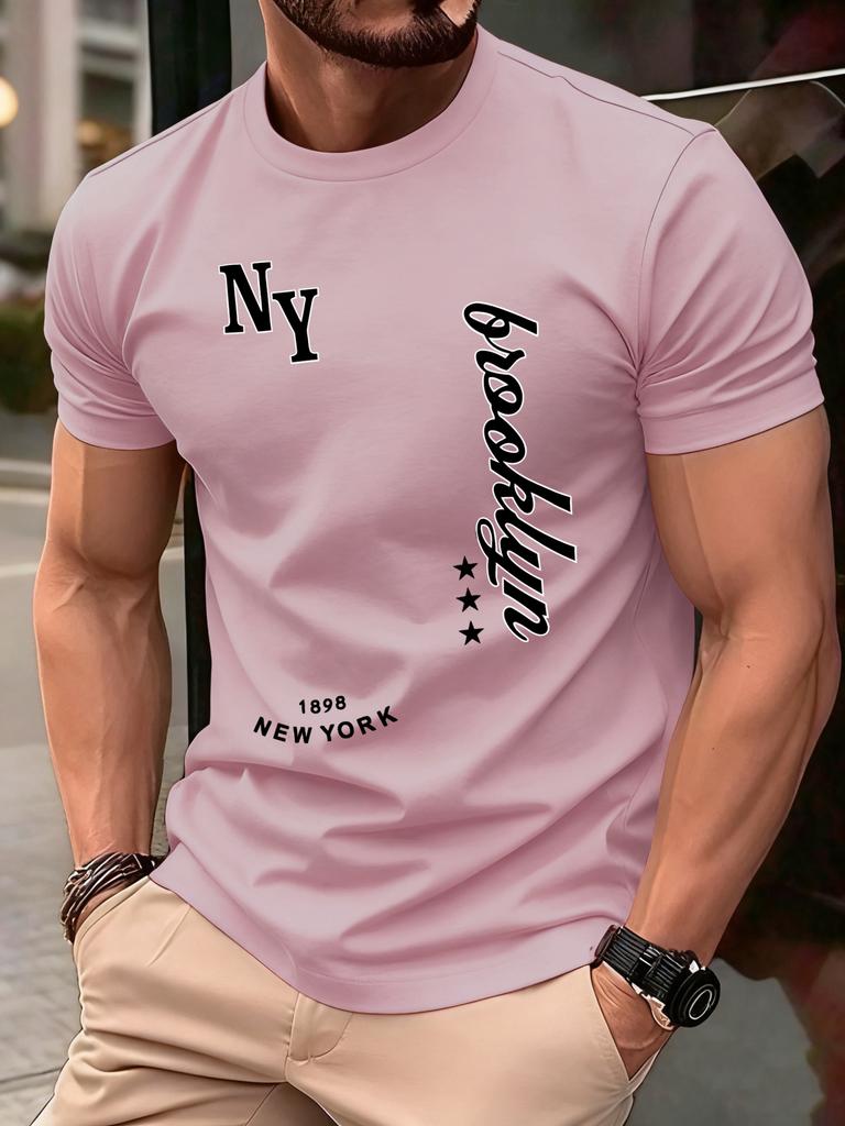 New York Brooklyn 1898 Art Letter TShirts Men Summer Cotton ONeck T Shirt AllMatch Casual Top Loose Fashion Man Retro Clothes