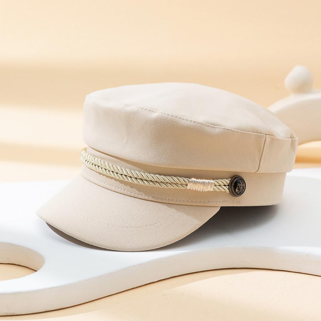 Simple double rope braid flat top beret Korean version of spring and autumn simple fashion all the newspaper boy hat
