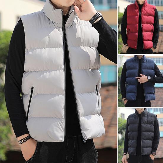 Men Waistcoat Stand Collar Sleeveless Slim Fit Vest Coat