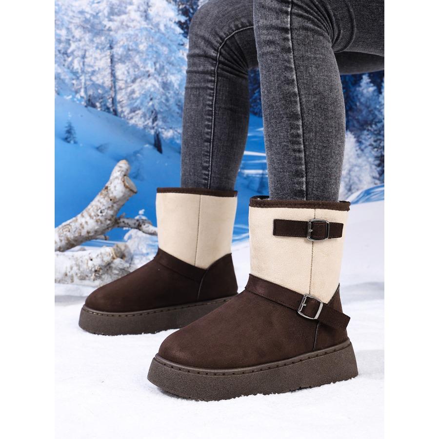2025 Winter New Arrival Plus Size Warm Fashionable Color-Block Minimalist Slip-On Snow Boots