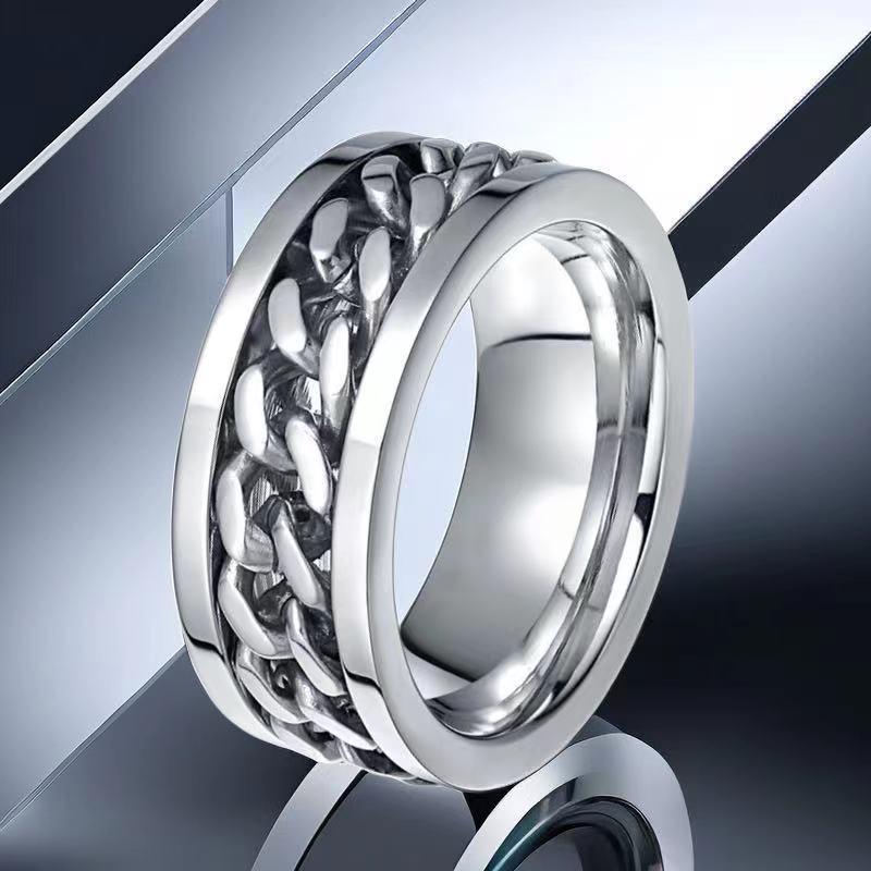 Men's Stainless Steel Rotating Ring: Hip Hop Chain Style, Fade-Resistant, Opens Bottles