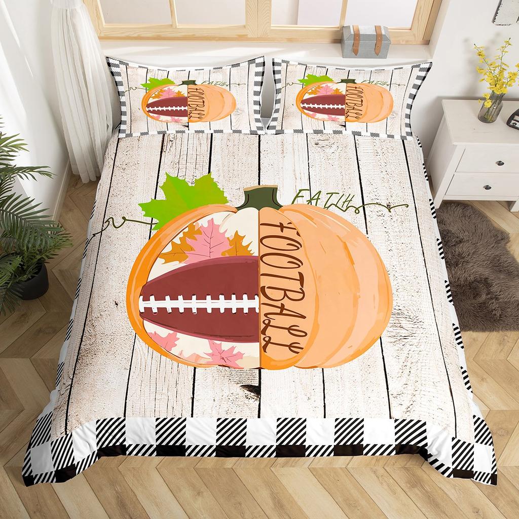 Homewish Autumn Leaf Flower Duvet Cover Set For ChildHalloween Fall Pumpkin Bedding SetRustic Wooden Plank Bed Set