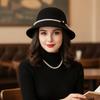 Pearl Flower Topper Hat Solid Color Woolen Bucket Hat Elegant Fisherman Hat  Girl