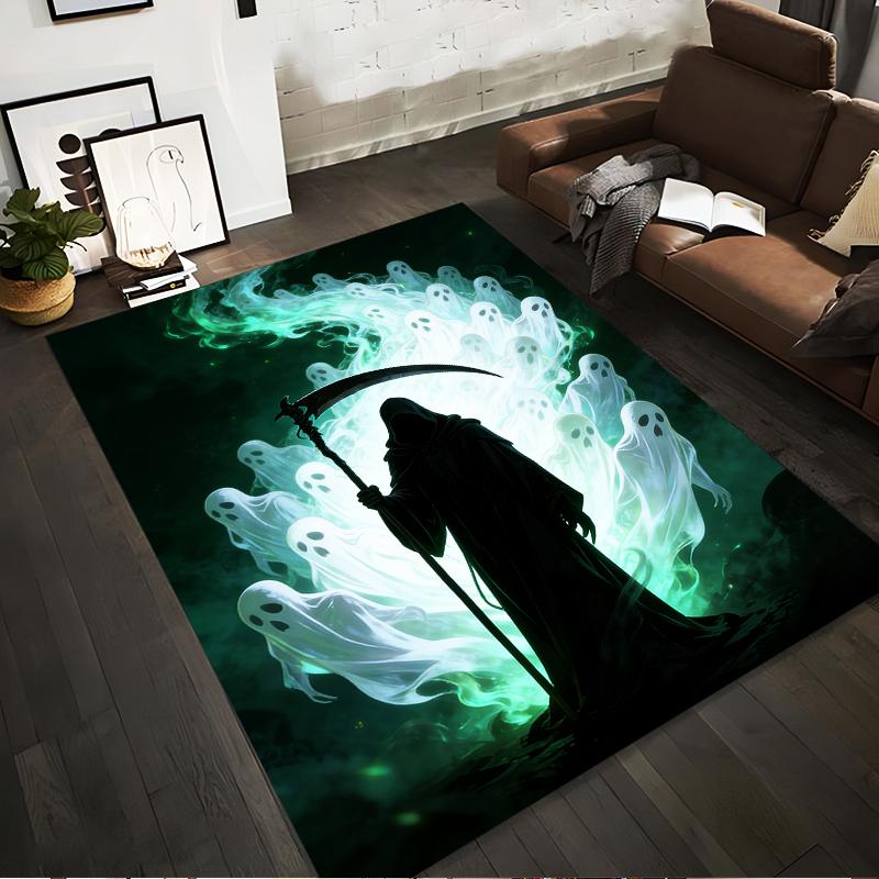 

Dark Reaper and Ghosts Pattern Carpet in Green Mystical Theme Suitable for use as an anti-slip for living room bedroom sofas 40x60cm( 15x23in )
