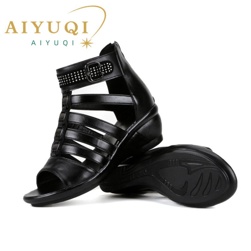 Fashion AIYUQI women sandals 2025 summer new women genuine leather sandals large size 41 42 43 rhinestones Roman sandals ladies mother