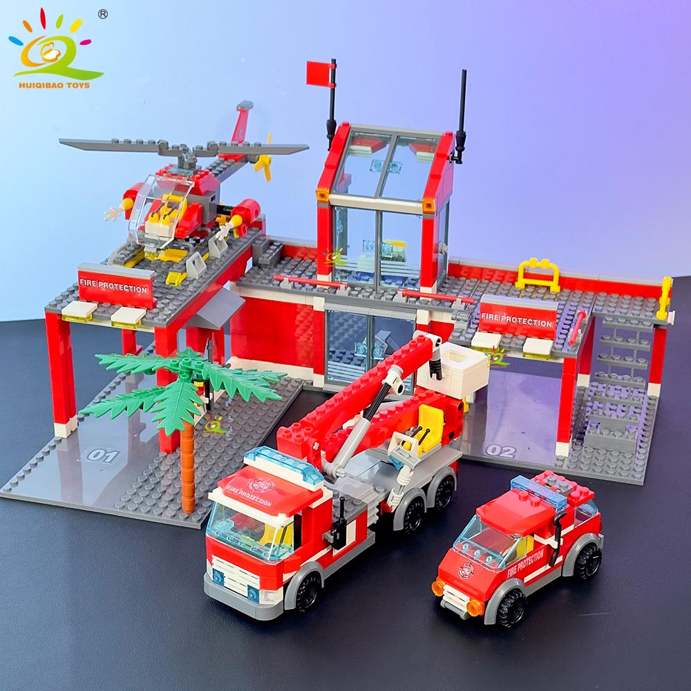 Non-Toxic 756Pcs Fire Station With Helicopter Model Building Blocks Fire Truck Firefighter Bricks City Diy Toys For Children Gift