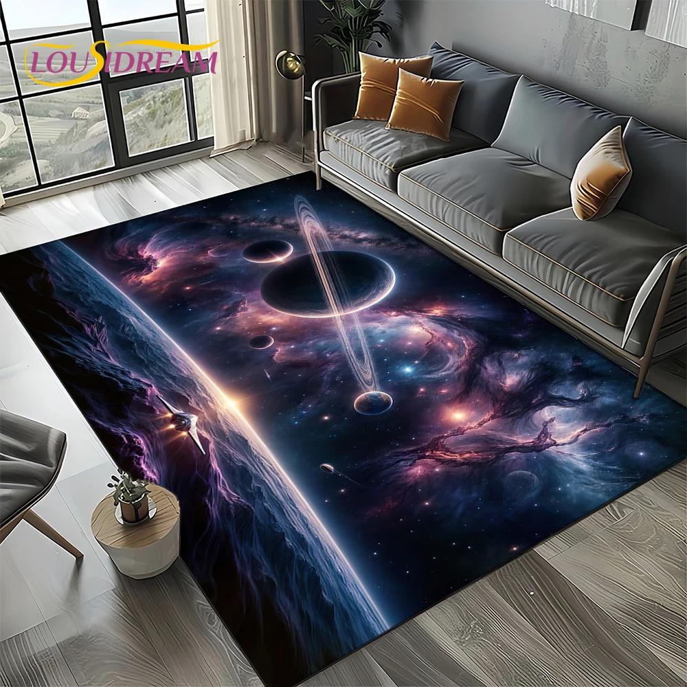Universe Space Stars Black Hole Galaxy Earth Milky Way Carpet Rug for Living Room Bedroom Sofa Decoration,Non-slip Floor Mat