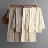 Autumn and Winter New Solid-color Loose Metal Button Cardigan Set and Wide-leg Pants Two-piece Set for Women