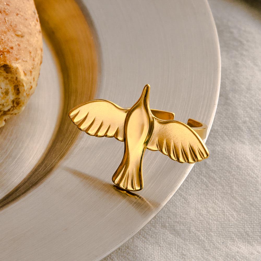 European Stainless Steel Dove Wing Open Ring - Retro Titanium Steel Bird Jewelry