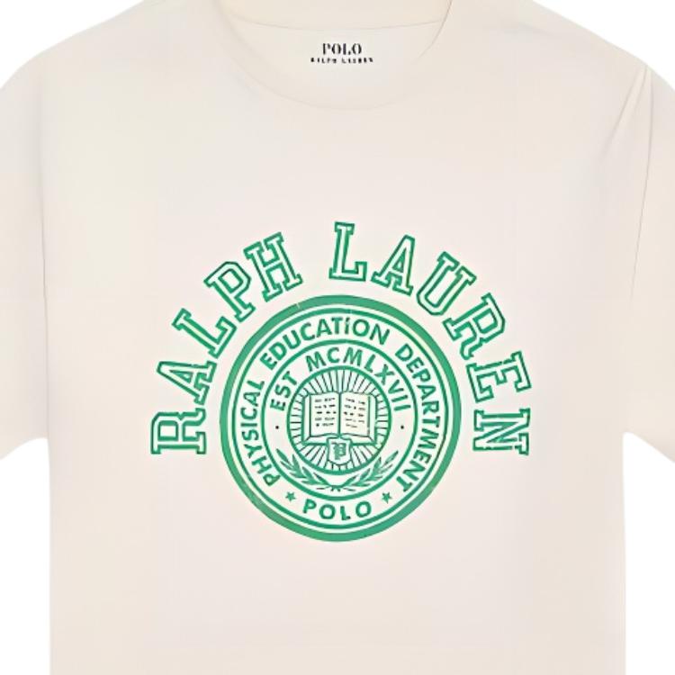 Polo Ralph Lauren T-Shirt Ss25 Logo Cotton Jersey Crew Neck Short Sleeve Kids Tops White Green 323971317-001