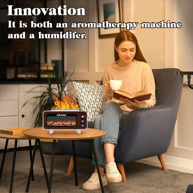 Vintage Fireplace Aroma Diffuser Flame Essential Oil USB Humidifier 200ml with Multi-Color LED Light for Home, Car, Office