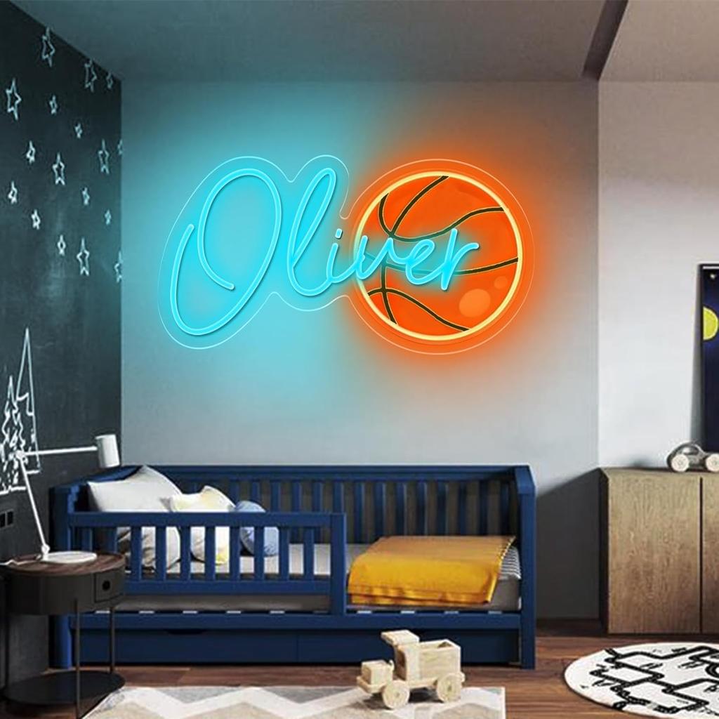 Custom Neon Name Signs Personalized Basketball Neon Sign for Wall Decor Sport Neon Light Up Sign for Bedroom Playroom Party Man Cave Home Decor