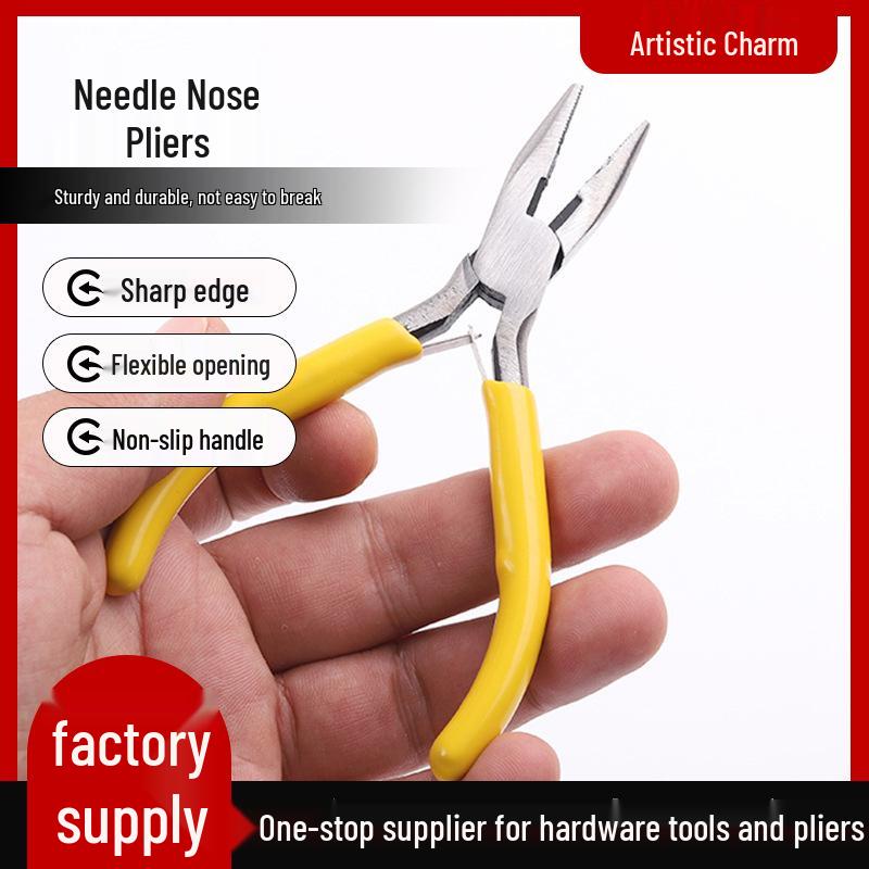 

4.5-Inch Yellow Needle-Nose Pliers for Handmade DIY Jewelry and Small Ornamental Projects. Smooth Needle-Nose Pliers