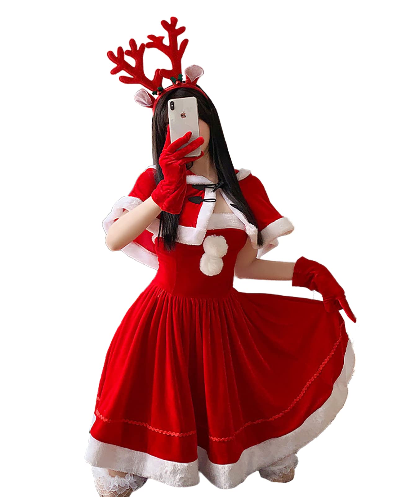 

Milky Time Women s Christmas Santa Dress with Reindeer Headband (Red)