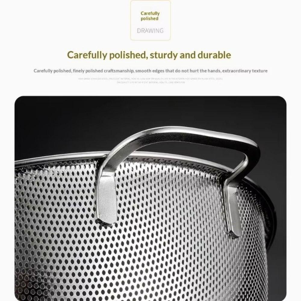 Fine Mesh Filter Stainless Steel Colander Solid Ring Base Kitchen Strainer Draining Basket Kitchen