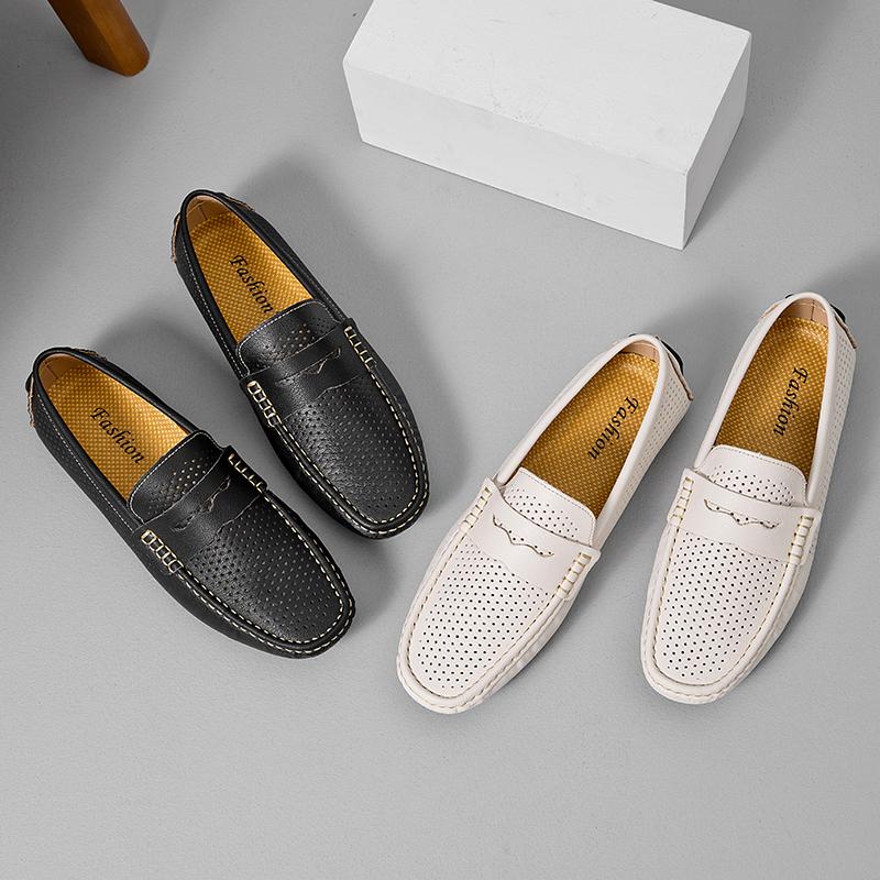 Summer Fashionable Lightweight Punching Breathable All - Match Men's Casual Loafers Shoes Comfortable NonSlip Driving Bean Shoes
