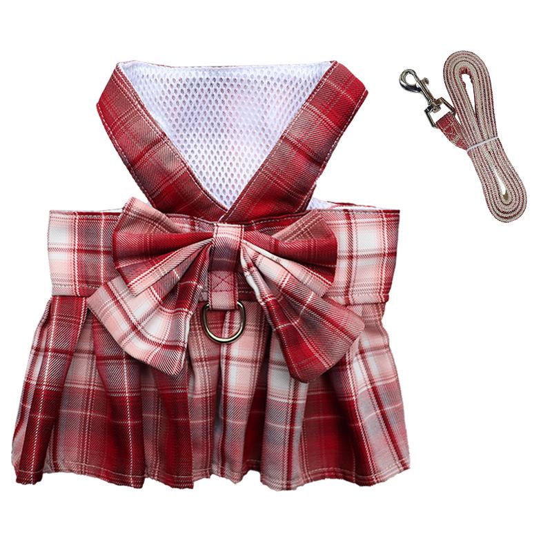 Pet Plaid Skirt Vest Harness & Leash Set for Dogs & Cats