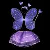 4Pcs Fairy Princess Children Costume Sets Butterfly Wings Wand Headband Tutu Skirt