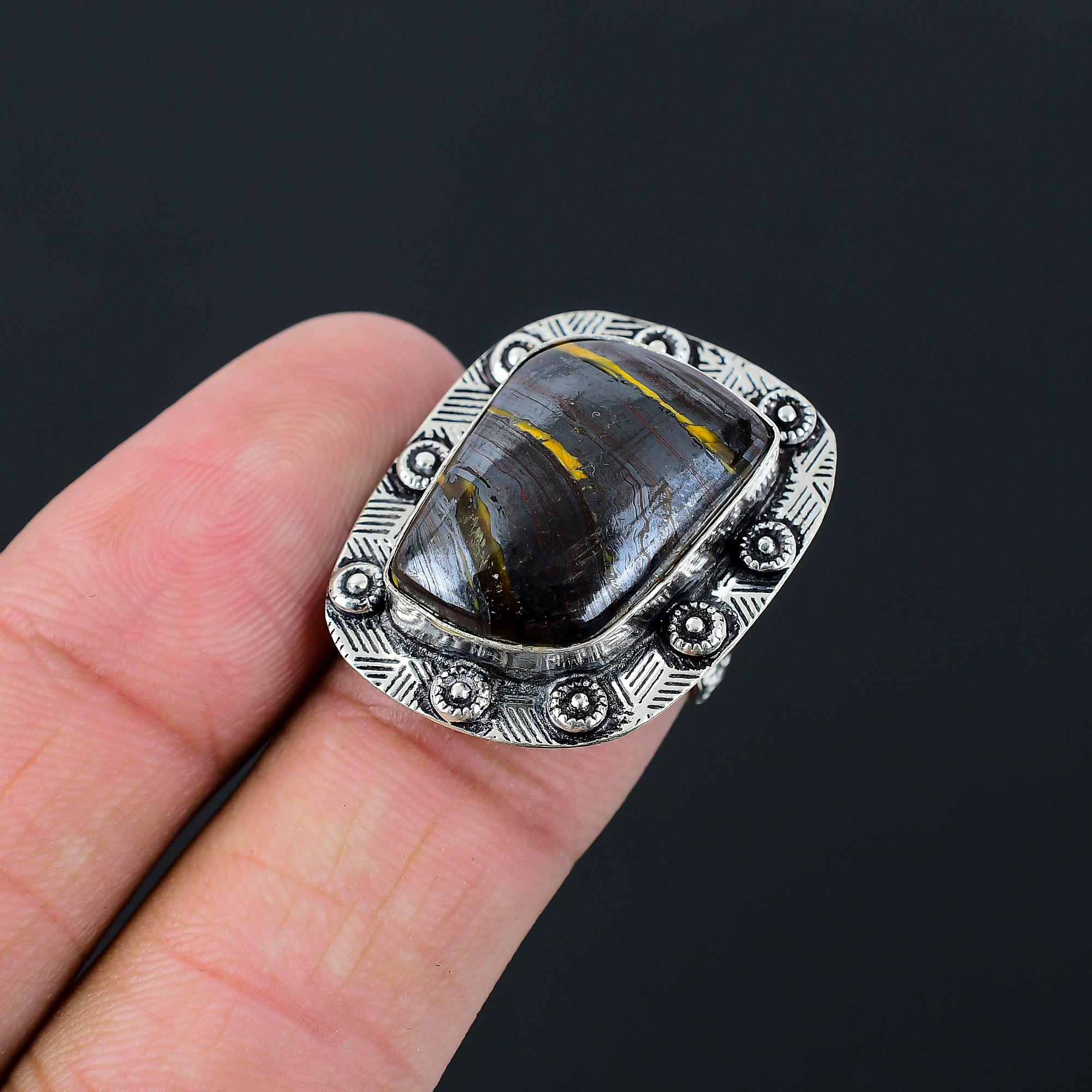 Sterling Silver Marquise Iron Iron Tiger Eye Gemstone Wife Ring Jewelry Size 6.5 6.5