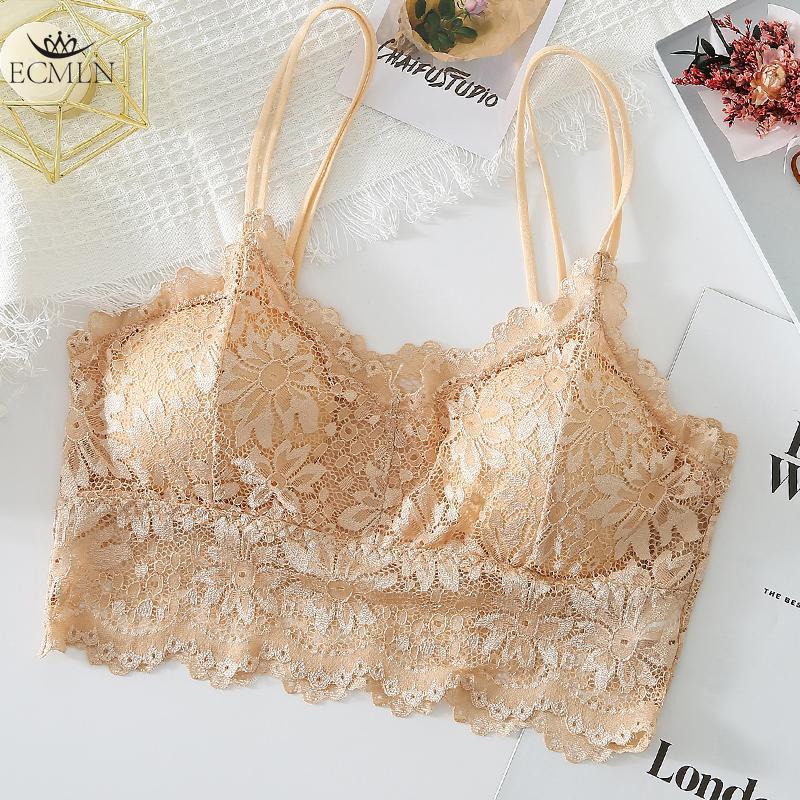 Renda Floral Lindo Envolvimento nas Costas Tubo Top Peitoral com Bojos Para Evitar Exposição Regata Feminina Decote V