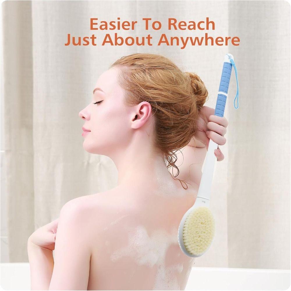 Anti Slip Back Scrubber Long Handle with Stiff and Soft Bristles Body Shower Brush Dual-Sided Body Exfoliator
