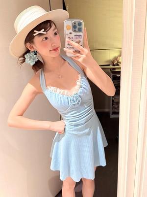 Korean Style Solid Color Slimming One-Piece Bikini - Sexy Cover-Up Swimsuit for Women