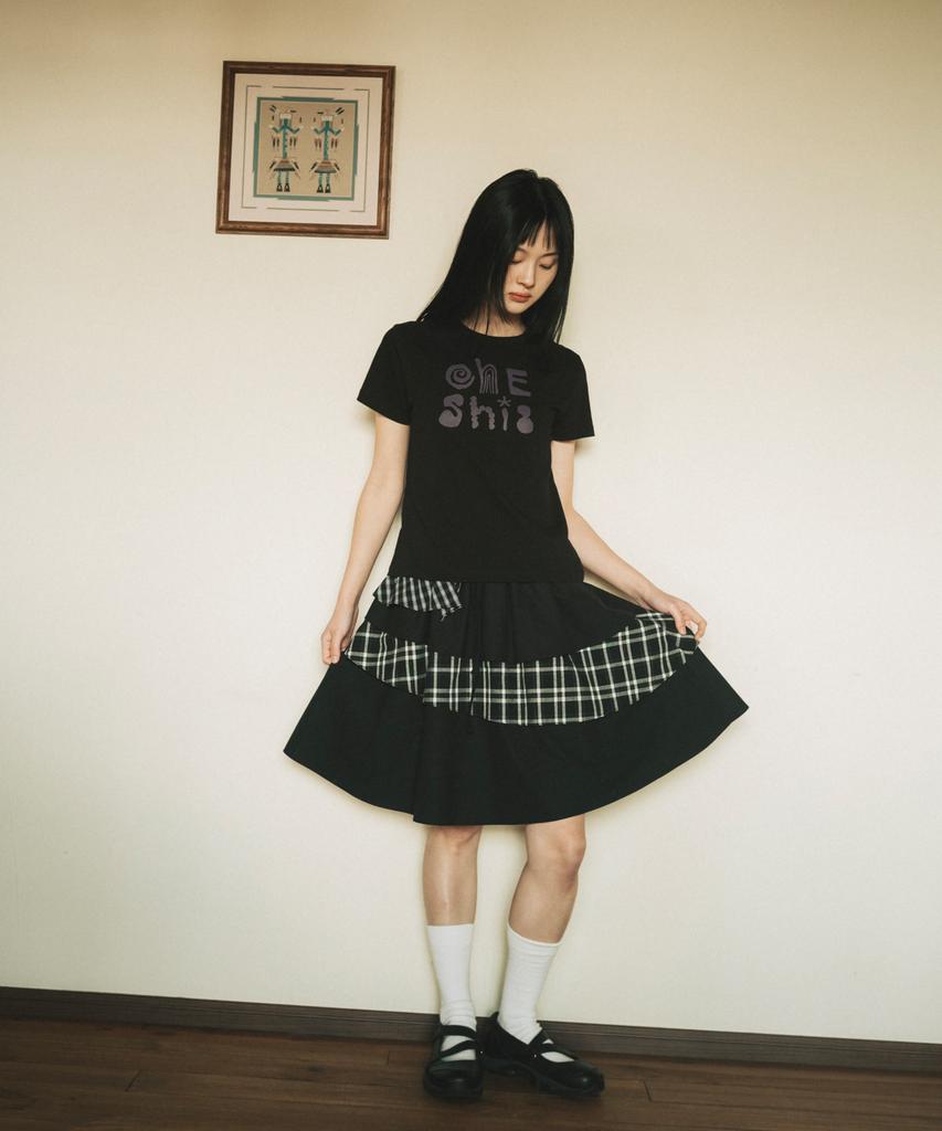 Ohesio Cancan Layered Skirt, Black Check