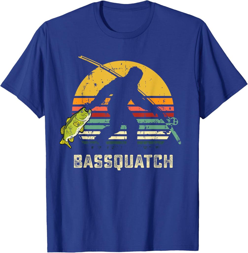 Funny Bass Fish Fishing Sasquatch Gift | Bigfoot Fisherman T-Shirt 100% Cotton O-Neck Short Sleeve Summer Casual Mens T-shirt