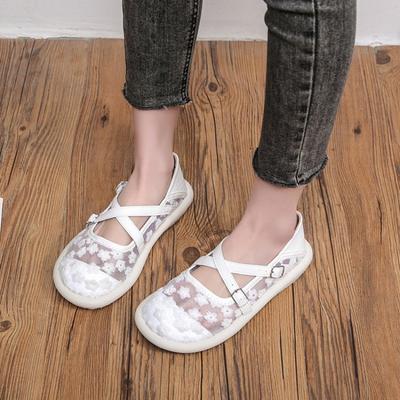 Mode Maille Broderie Marque Dentelle Femmes Ballerines Mode Respirant Chaussures Mary Jane pour Femmes Confort Talon Bas Chaussures Pieds Nus Souples