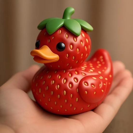 Fruit Duck Figurine Resin Fruit Themed Duckling Statue Peach Strawberry Duck