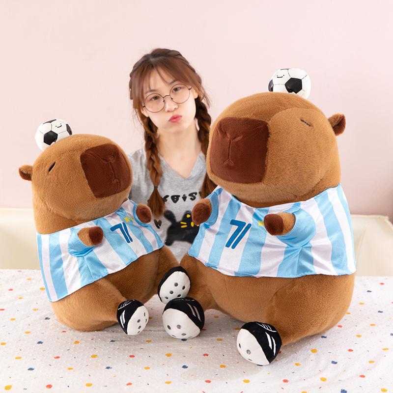 Football Player Capybara Kapibara Plush Toy Cute Rag Doll Throw Pillow Doll