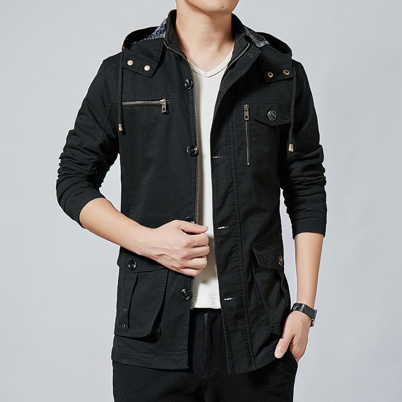 

Новая мужская куртка осень-зима с несколькими карманами, рабочая куртка средней длины из чистого хлопка, ветровка, пальто 5XL