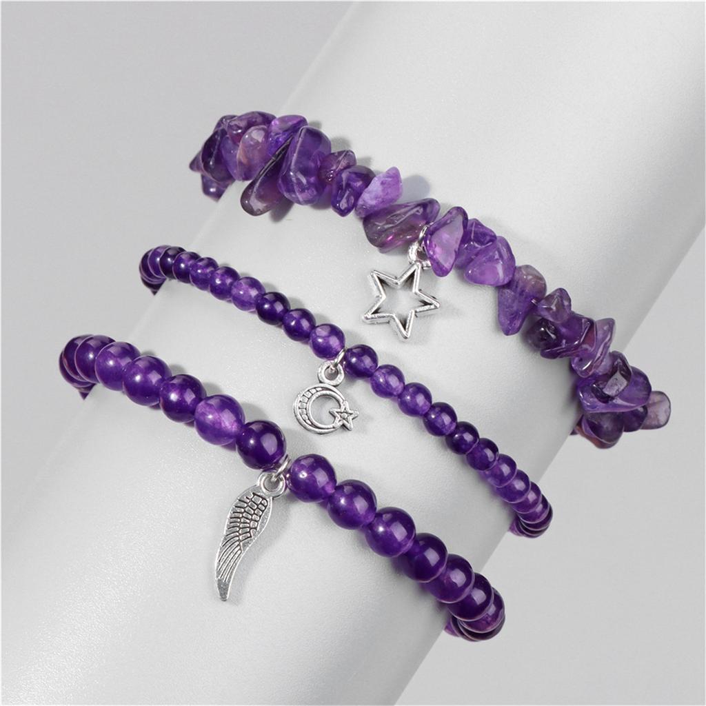 3x Fashionable Star And Moon Pendant Bracelets Set Beaded Wrist Band For Ladies Made Of High Quality Crystal Alloy