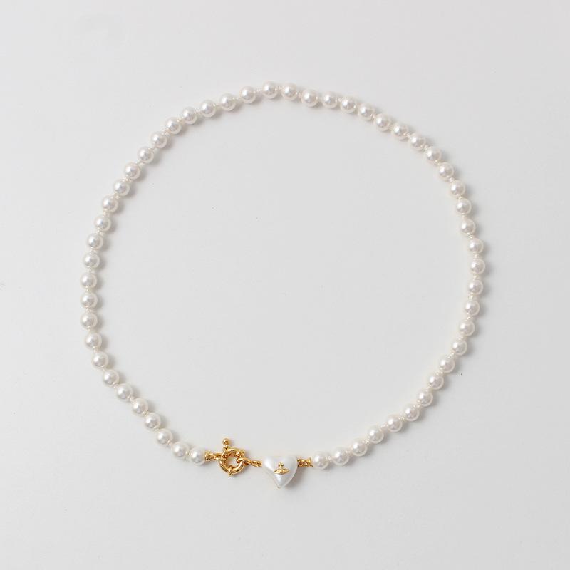 Empress Dowager West Exquisite Love Pearl Necklace Women's Fashion Simple and Versatile Niche High-end Necklace Retro Collarbone Chain