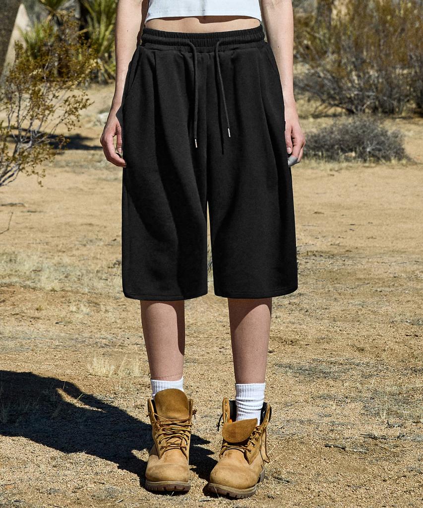 MINIMALPROJECT Multi-Tuck Wide Tr Sweat Half Pants Msp302 [Black]