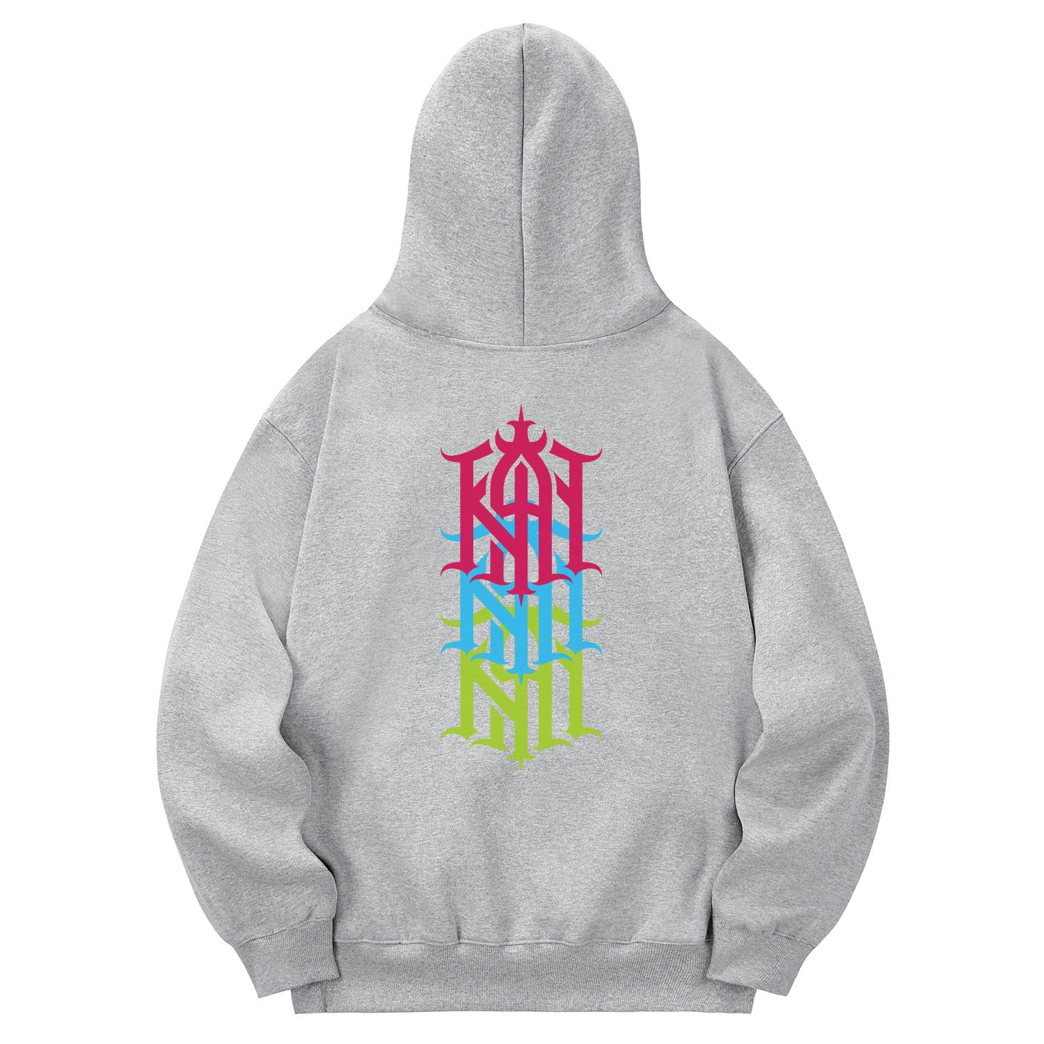Khan 6312 Khg0046 Khan Symbol Cross Fleece Hoodie - Gray M