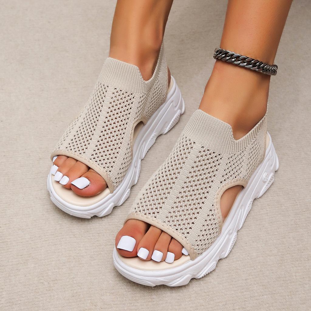 Summer Women Sandals Solid Color Mesh Wedge Shoes Hollow Out Casual Ladies Open Toe Slip -On Platform Female Sandalias Mujer