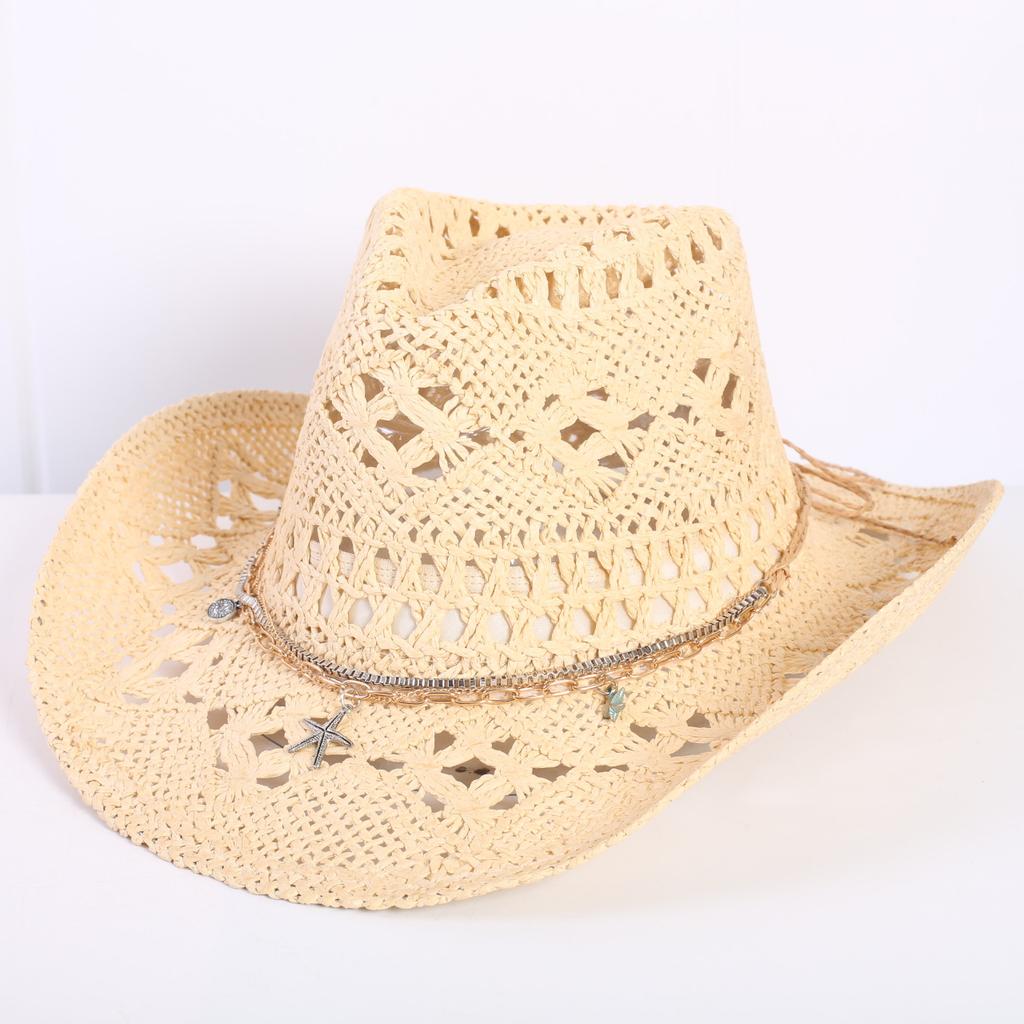 Popular European and American Classic Hollow Western Cowboy Hat Men's and Women's Fashion Vacation Breathable Sunshade Straw Hat