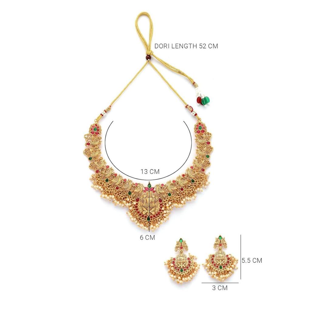 Traditional Stylish  with Beaded Studded Choker Necklace with Dangle Earring Jewellery Set for Women & Girls