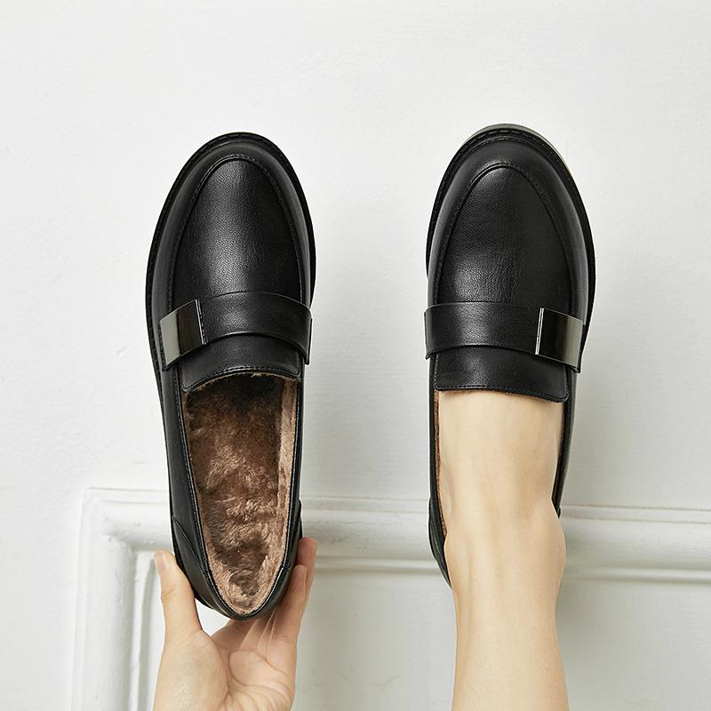 

Leather flat for Huizhou women s shoes grape mother same black small leather shoes autumn and winter new round head loafers 40