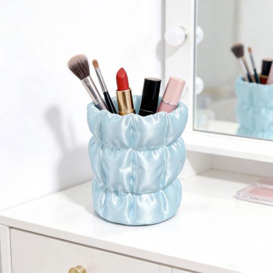Yousheng Macaron Color Pen Holder, Cloud Pleat Design Pencil Holder, Soft Satin Compact Desktop Organizer for Pens Makeup