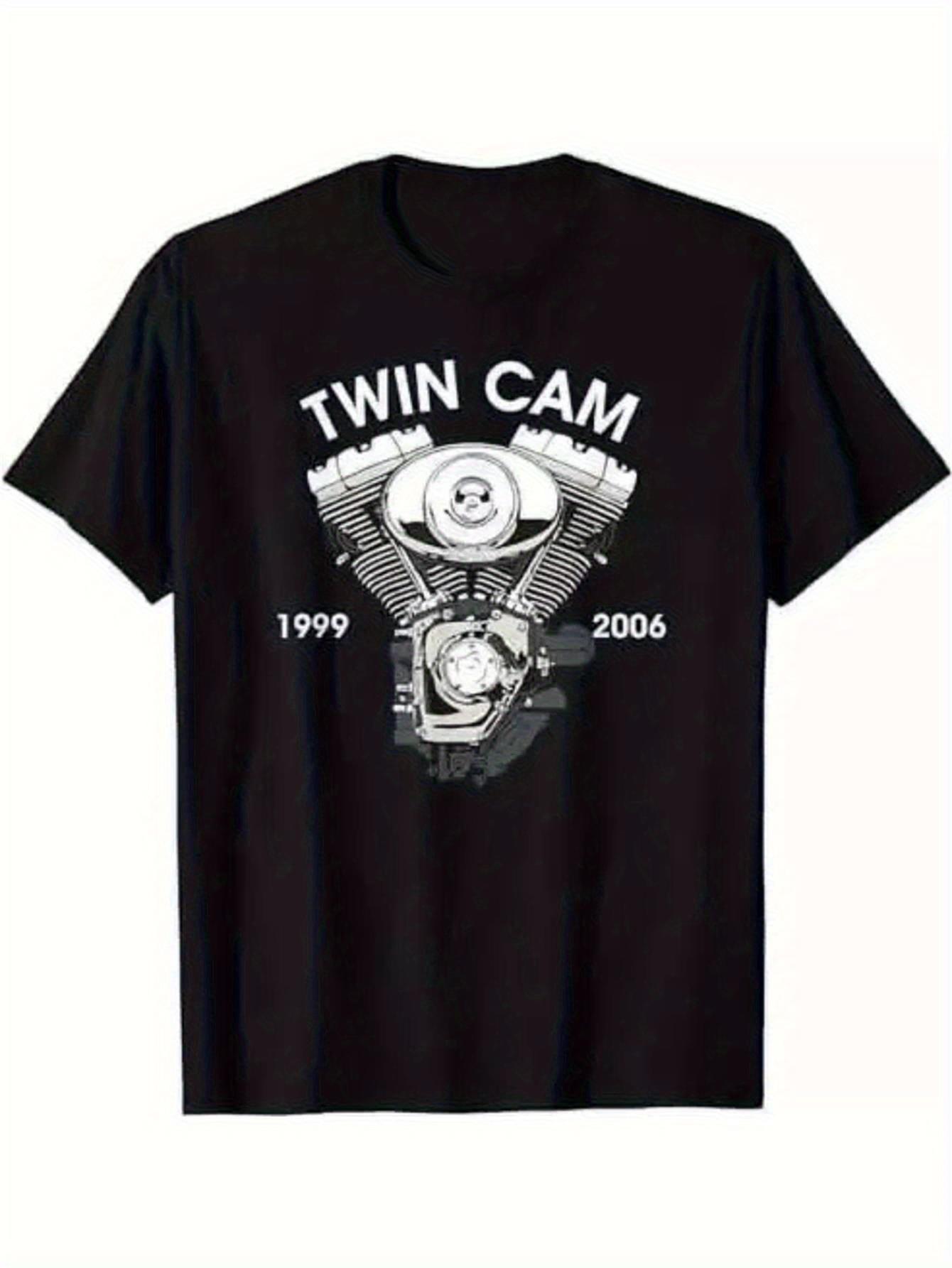 

Graphic T-Shirt Featuring a Twin Cam V-Twin Motorcycle Engine - Vintage Design from 1994-2006 S