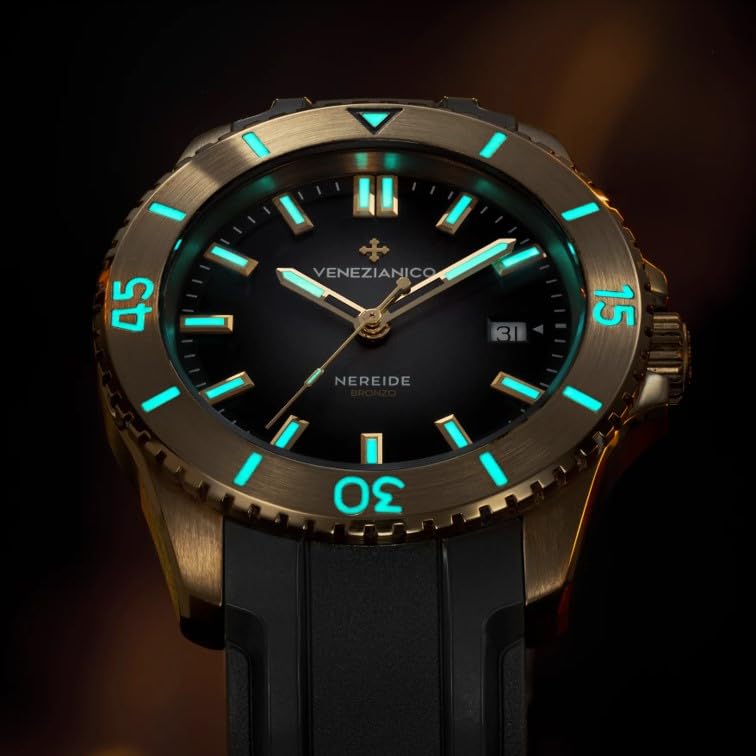 Venezianico NEREIDE BRONS 4521555 Automatisch 30 ATM Water Bestendig Koperen Bronzen Kast en Ring - Horloge, 2 Jaar Garantie, Uurwerk, 42mm, Bestendig,