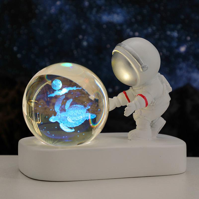 Creative Astronaut Night Light with Crystal Ball Base - Moon Festival Gift Ornament