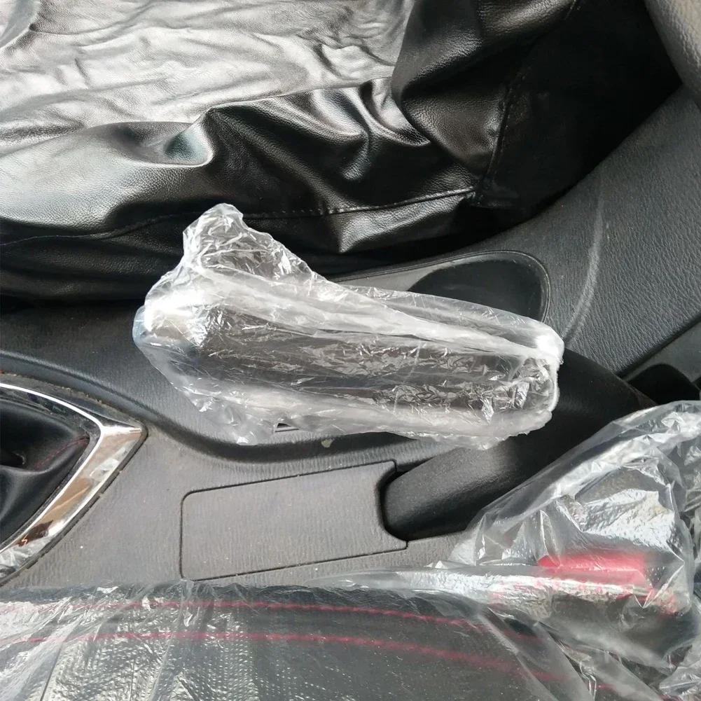 50pcs Disposable Universal Car Transparent Steering Wheel Gear Cover Elastic Waterproof Plastic Isolation Protection Cover