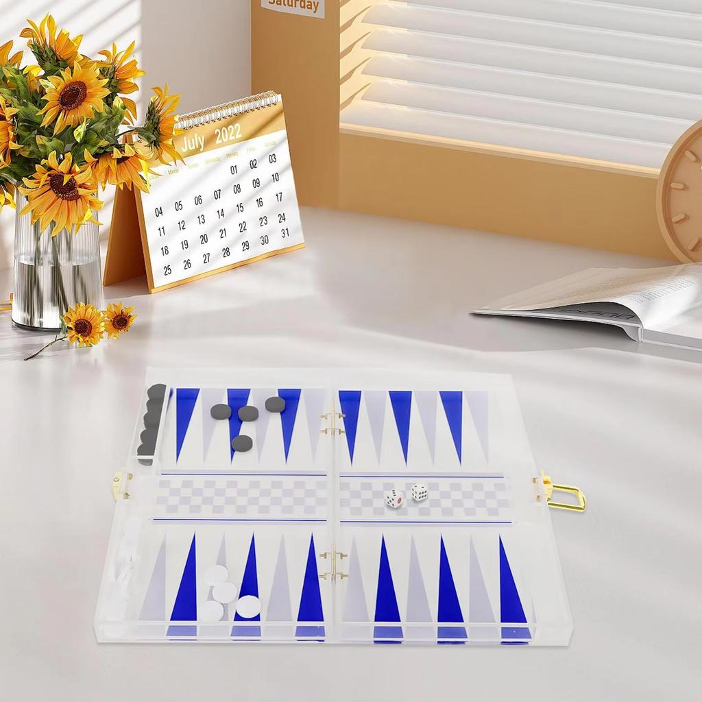 Schach-Backgammon-Brettspiel-Reiseset, zusammenklappbar, tragbares Schachbrett, Strategie-Brettspiel, Würfelbecher für Tischspiele