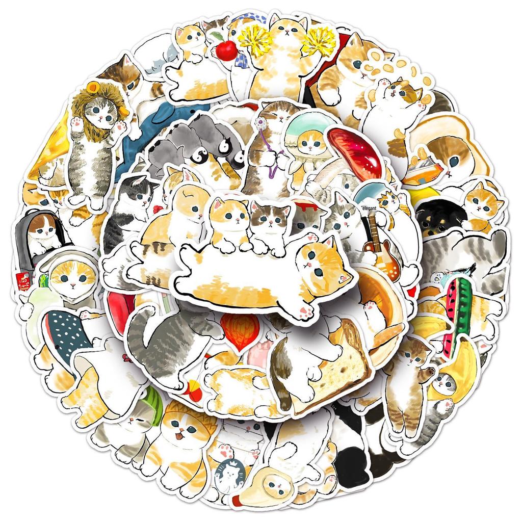50 Cute Hand-Drawn Kitten Stickers: Waterproof Decals for Notebooks, Suitcases, Journals, and Water Bottles