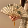 Tragbarer Handfächer Neuer Chinesischer Stil Tanzrequisiten Retro Muschelfächer Frau Männer Bambus Holz Seidenblume Faltfächer